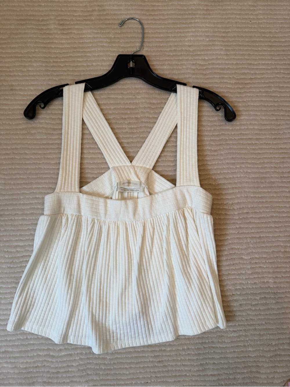 Urban Outfitters Cream Ribbed Suspender Crop Top